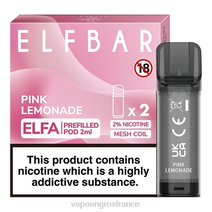 02JZ320 - Vape En Gros France limonade rose ELFBAR Elfa dosette préremplie - 2 ml - 20 mg (paquet de 2)