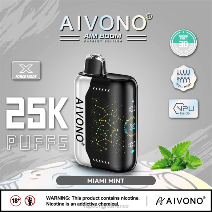 Aivono AIM BOOM 25000 menthe de Miami - 80H8349 Vape France Promotion