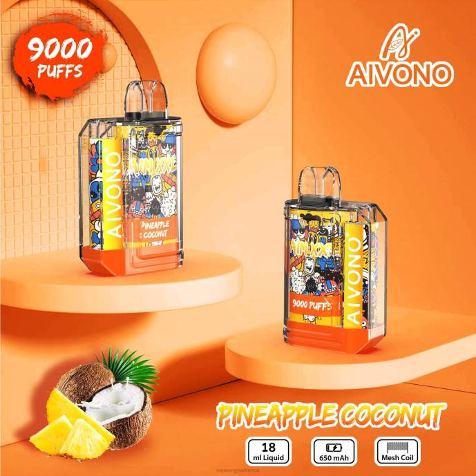 Aivono AIM XXL Autocollant bouche 9000 transparent ananas noix de coco - 80H852 Vape France Paris
