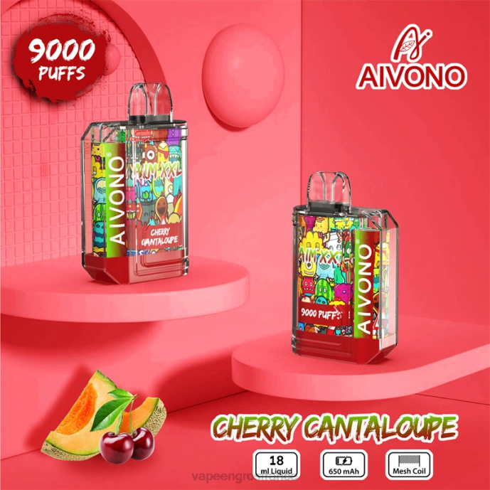 Aivono AIM XXL Autocollant bouche 9000 transparent cantaloup cerise - 80H857 Vapoteuse En Gros