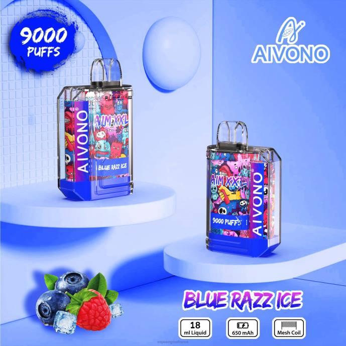 Aivono AIM XXL Autocollant bouche 9000 transparent glace bleue - 80H854 Cigarette Electronique France