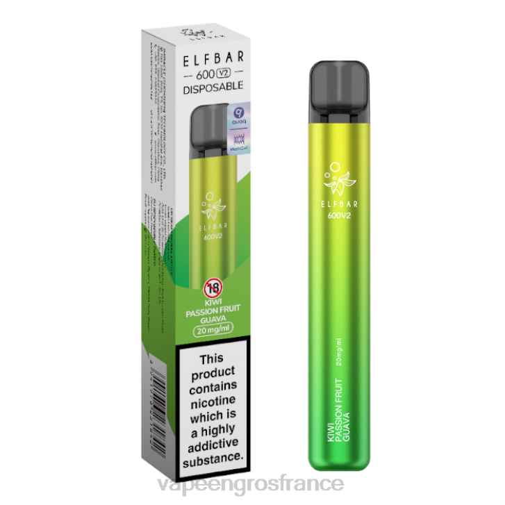 02JZ286 - Vapoteuse En Gros kiwi fruit de la passion goyave ELFBAR 600V2 20mg