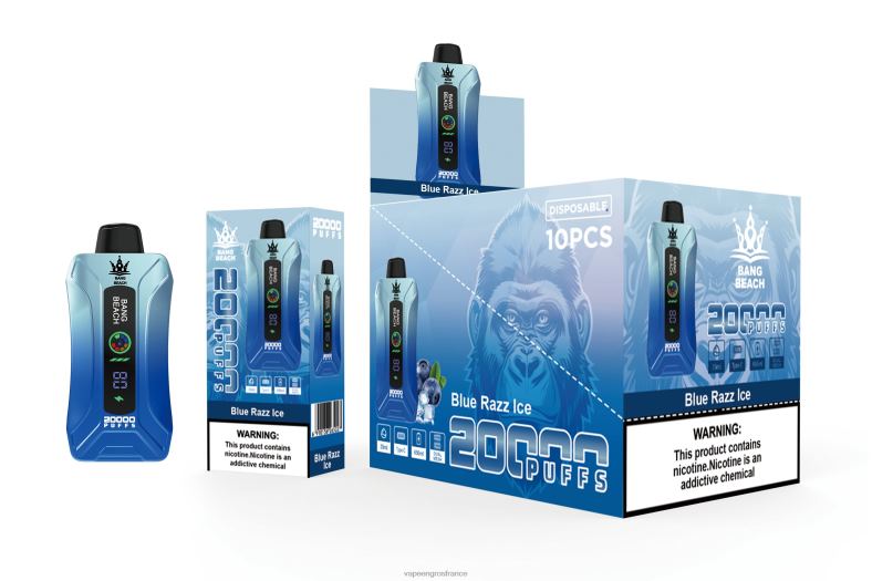 Bang Beach Vape à écran intelligent de 20 000 bouffées 260HZ11 - Vape En Gros France glace bleue