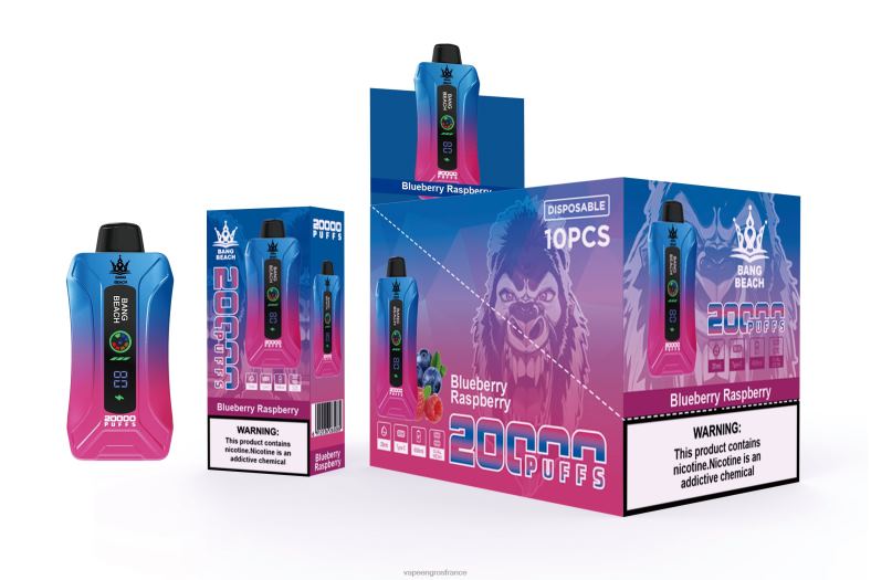 Bang Beach Vape à écran intelligent de 20 000 bouffées 260HZ12 - Vape France Paris myrtille framboise