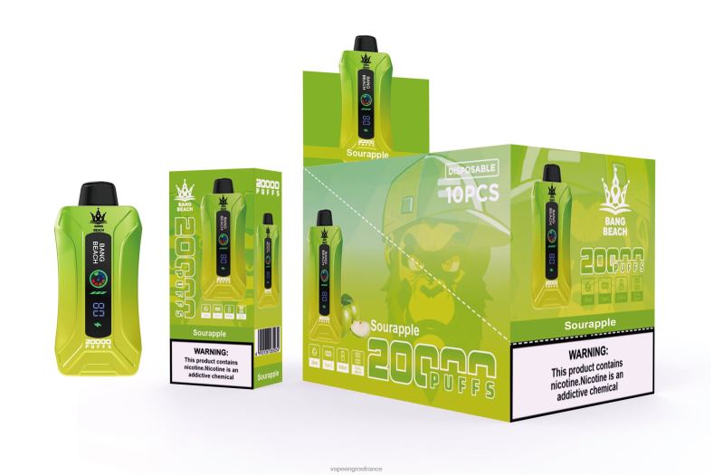Bang Beach Vape à écran intelligent de 20 000 bouffées 260HZ1 - Vape En Gros France pomme aigre