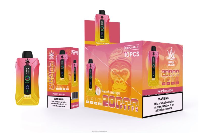 Bang Beach Vape à écran intelligent de 20 000 bouffées 260HZ2 - Vape France Paris pêche mangue