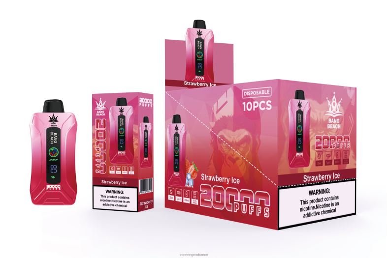 Bang Beach Vape à écran intelligent de 20 000 bouffées 260HZ6 - Vape En Gros France glace à la fraise