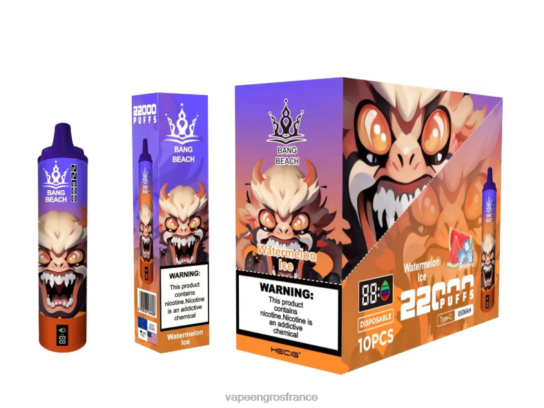 Bang Beach Écran intelligent de 22 000 bouffées 260HZ22 - Vape France Paris glace à la pastèque
