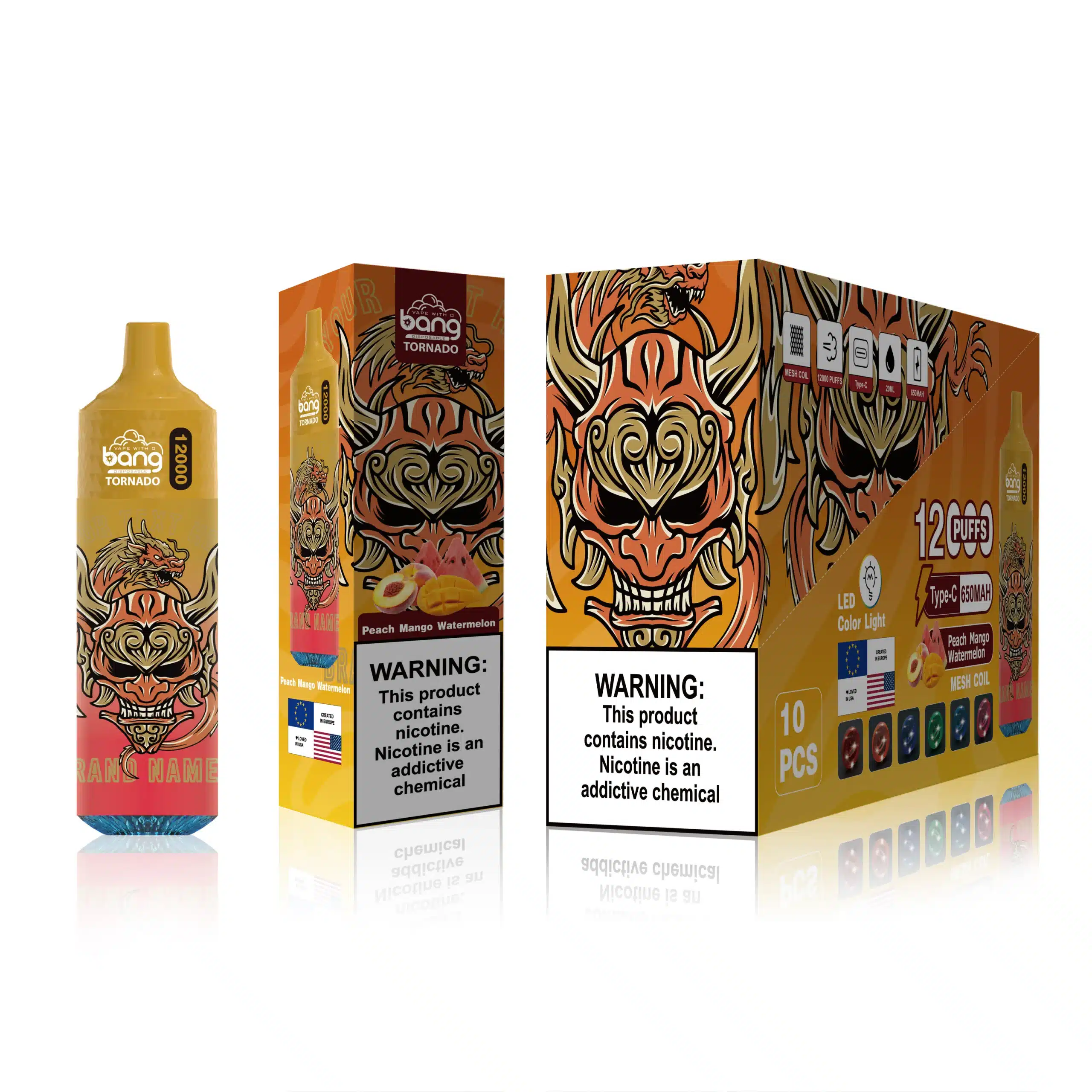 02JZ124 - Cigarette Electronique En Gros pêche, mangue, pastèque Bang Box 12000 bouffées
