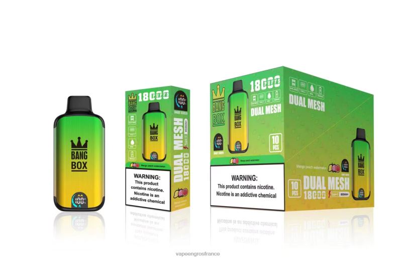 Bang Box 18000 bouffées 260HZ89 - Vape En Gros France mangue pêche pastèque