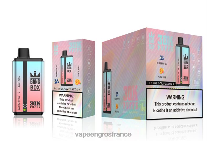 Bang Box 30 000 bouffées double saveurs 260HZ63 - Cigarette Electronique En Gros glace aux myrtilles et jus de pêche