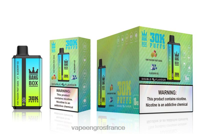 Bang Box 30 000 bouffées double saveurs 260HZ65 - Vape France Paris glace kiwi passion goyave & myrtille