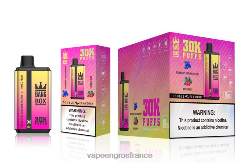 Bang Box 30 000 bouffées double saveurs 260HZ66 - Eliquide France myrtille, framboise acidulée et mélange de fruits