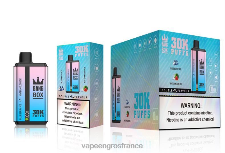 Bang Box 30 000 bouffées double saveurs 260HZ69 - Vape En Gros France glace aux myrtilles et glace à la pastèque