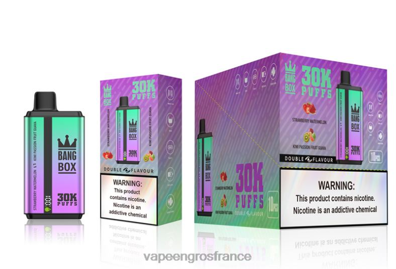 Bang Box 30 000 bouffées double saveurs 260HZ70 - Vape France Paris fraise pastèque & kiwi fruit de la passion goyave