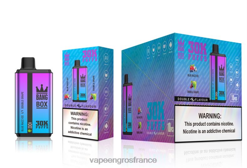 Bang Box 30 000 bouffées double saveurs 260HZ72 - Cigarette Electronique France glace bleue au razz et double raisin