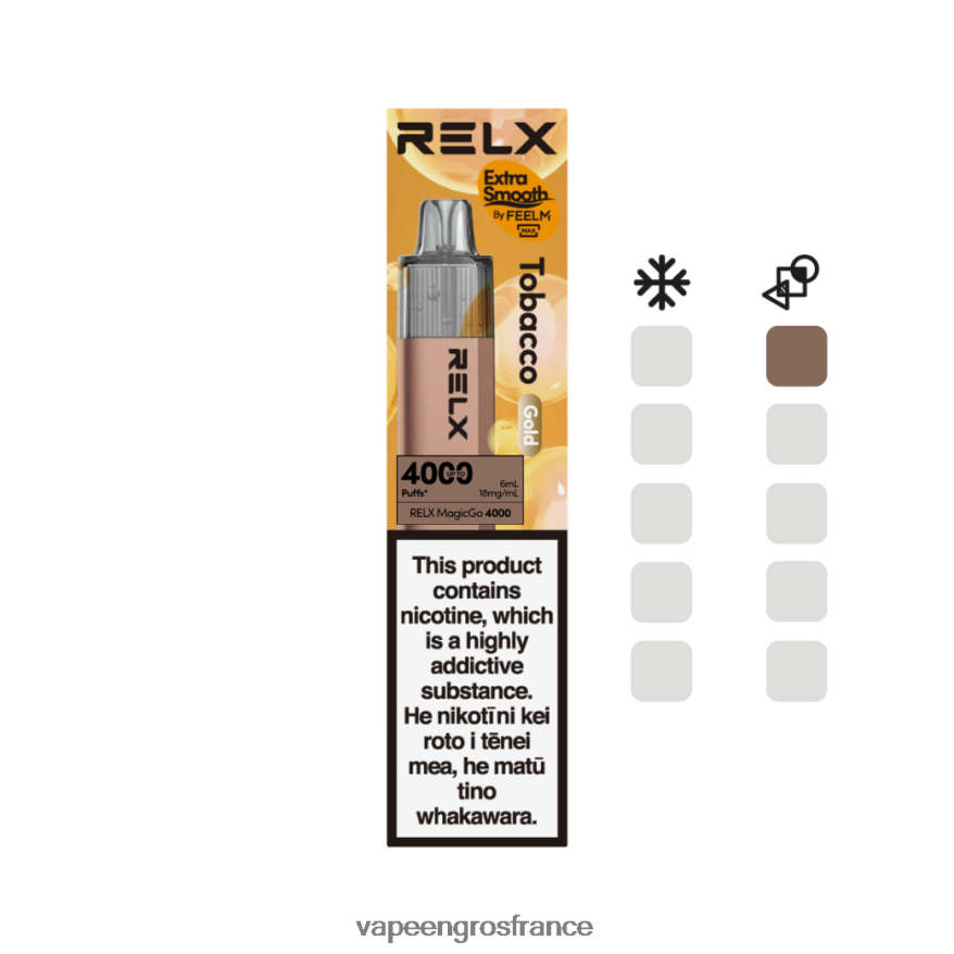 Vape France Paris F8HBF82 - tabac (or) RELX MagicGo 4000 vapes jetables