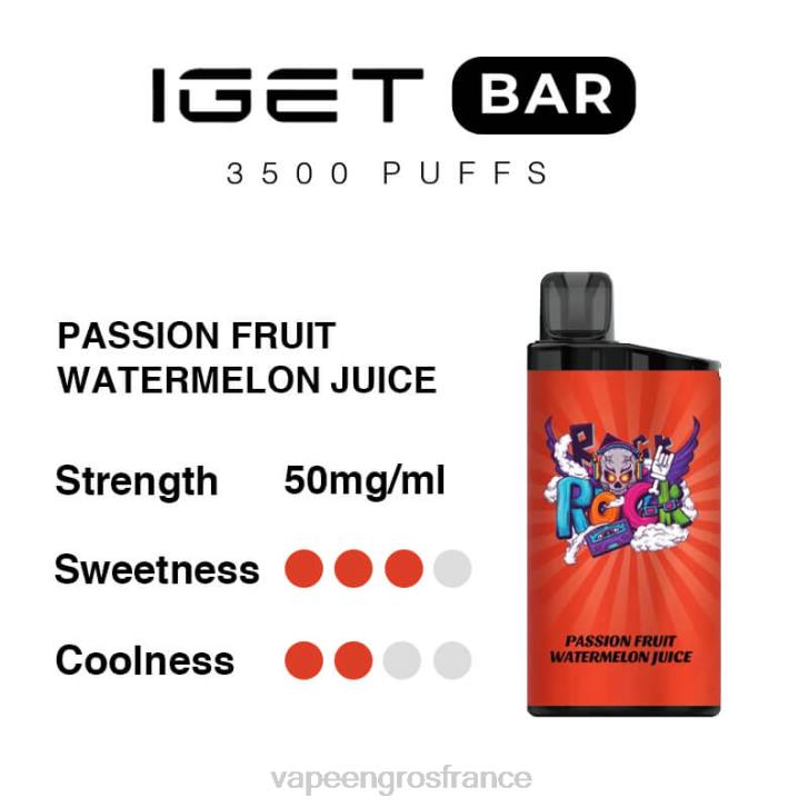 02JZ97 - Vape France Prix jus de pastèque aux fruits de la passion IGET BAR 3500 5% de nicotine