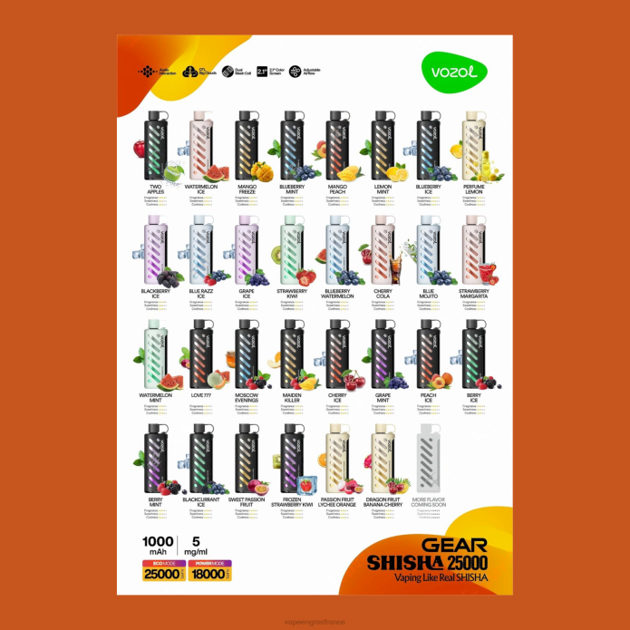 multi VOZOL engrenage chicha 25000 0XPR1 Vape En Gros France